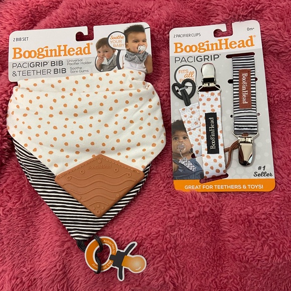 BooginHead Universal Pacifier Clips and Bibs Set Terracotta  New - Picture 2 of 5